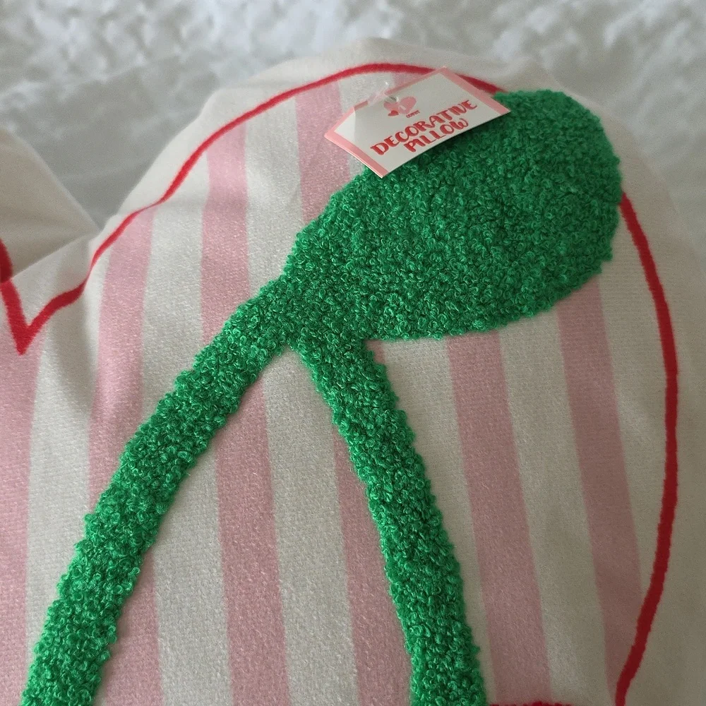Heart-Shaped Pink and Red Cherry Pillow 13x14